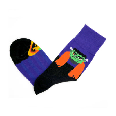 Frankenstein spooky purple halloween socks front