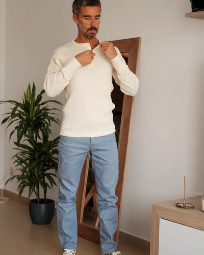 henly beige shirt with model 