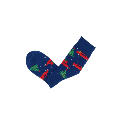 Navy Christmas socks with red truck and Christmas tree pattern – Holiday Truck by ComfySocks 2