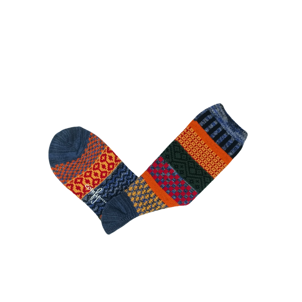 Izumi blue and navy tribal cotton crew socks pair – ComfySocks