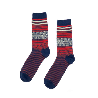 Navy and red stripe crew socks