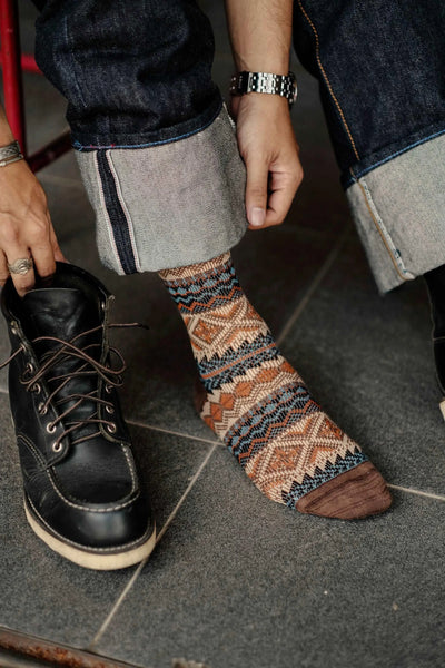 kanazawa brown tribal socks