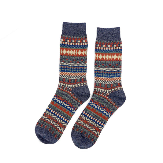 kizune socks - blue tribal pattern socks - comfysocks