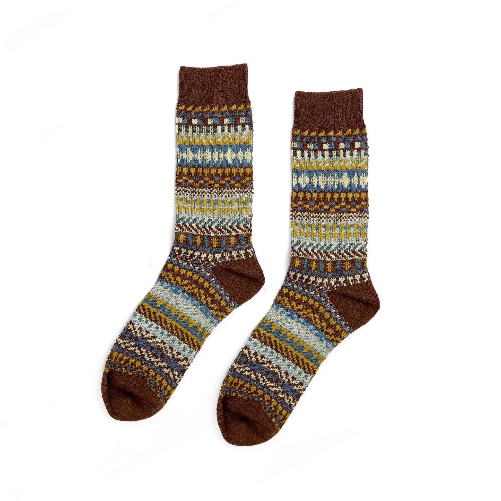 kizune socks - brown tribal pattern socks - comfysocks
