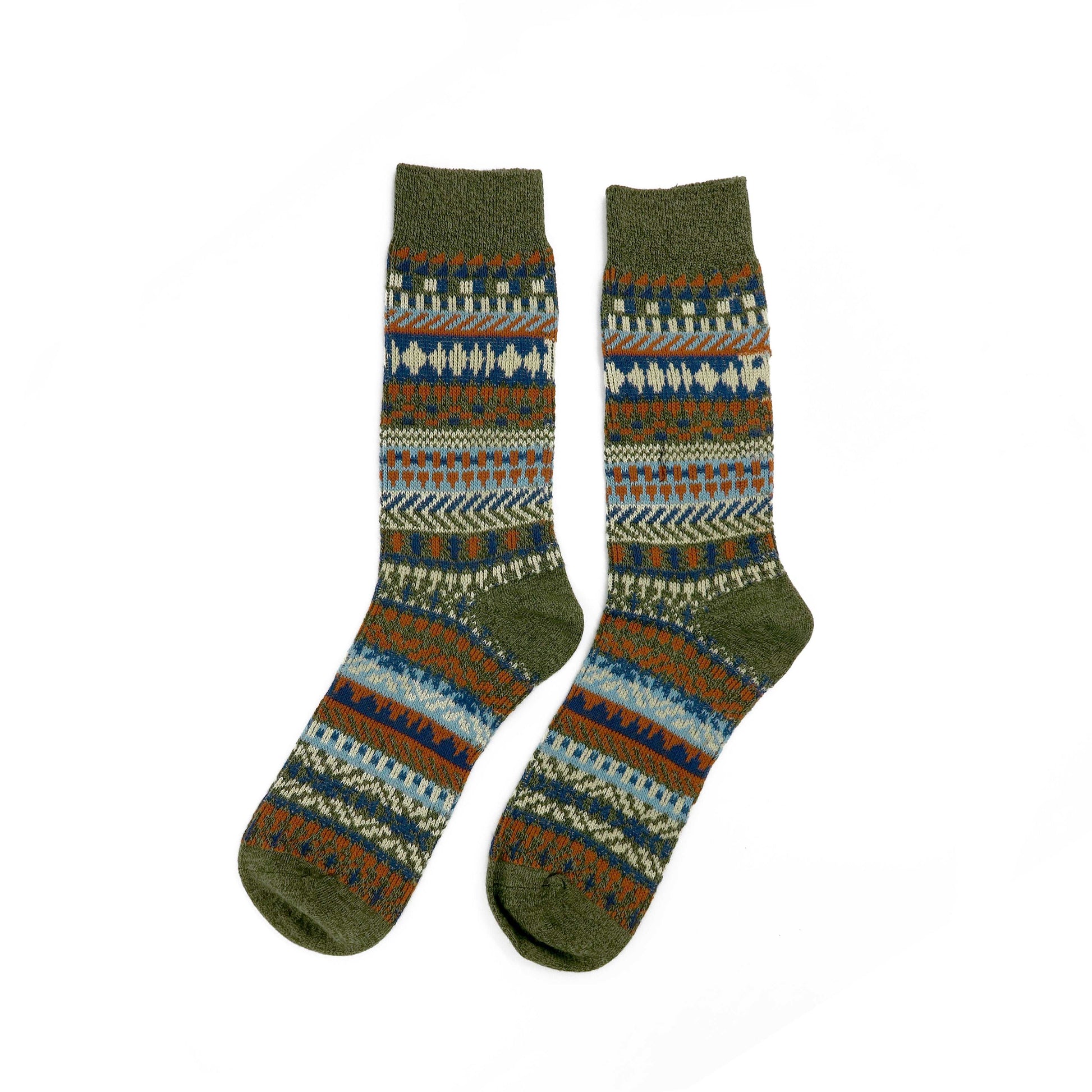 kizune socks - green tribal patterm socks - comfysocks