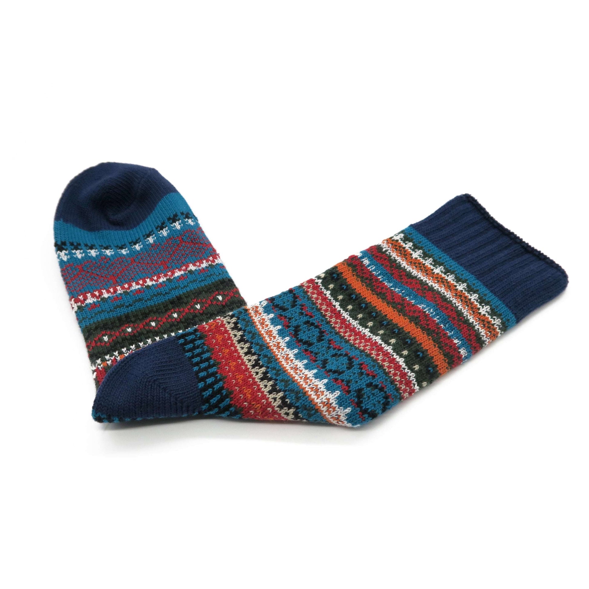 lago socks - navy color with colorful stripe pattern
