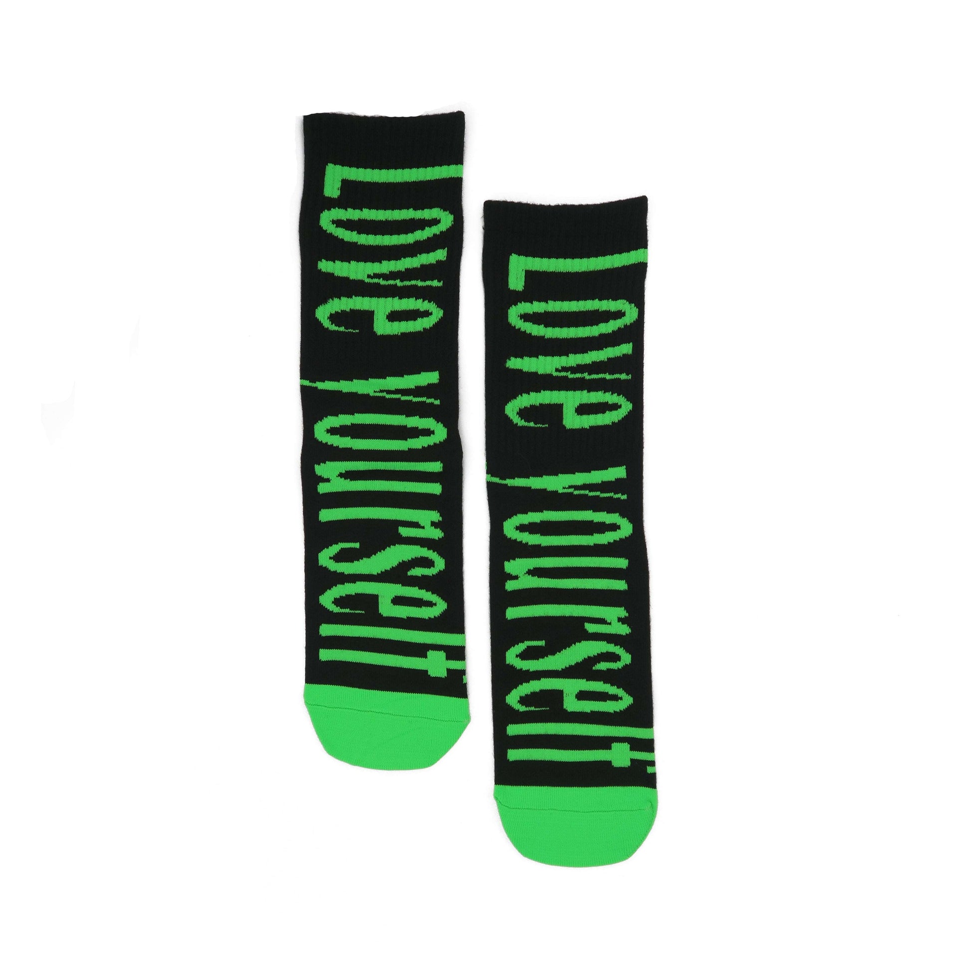 love yourself statement neon green socks
