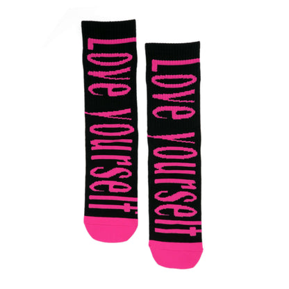 love yourself statment neon pink socks