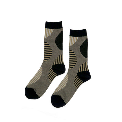 marui black socks - stripy big polka dots pattern