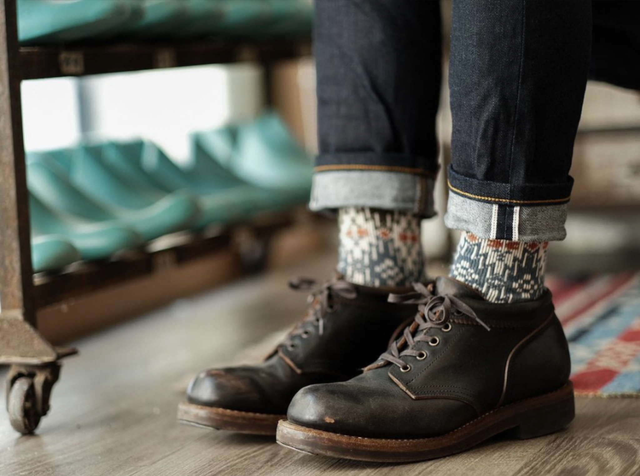 Maze Tribal Socks - 	Maze Tribal Socks - Blue & Olive - Comfysocks