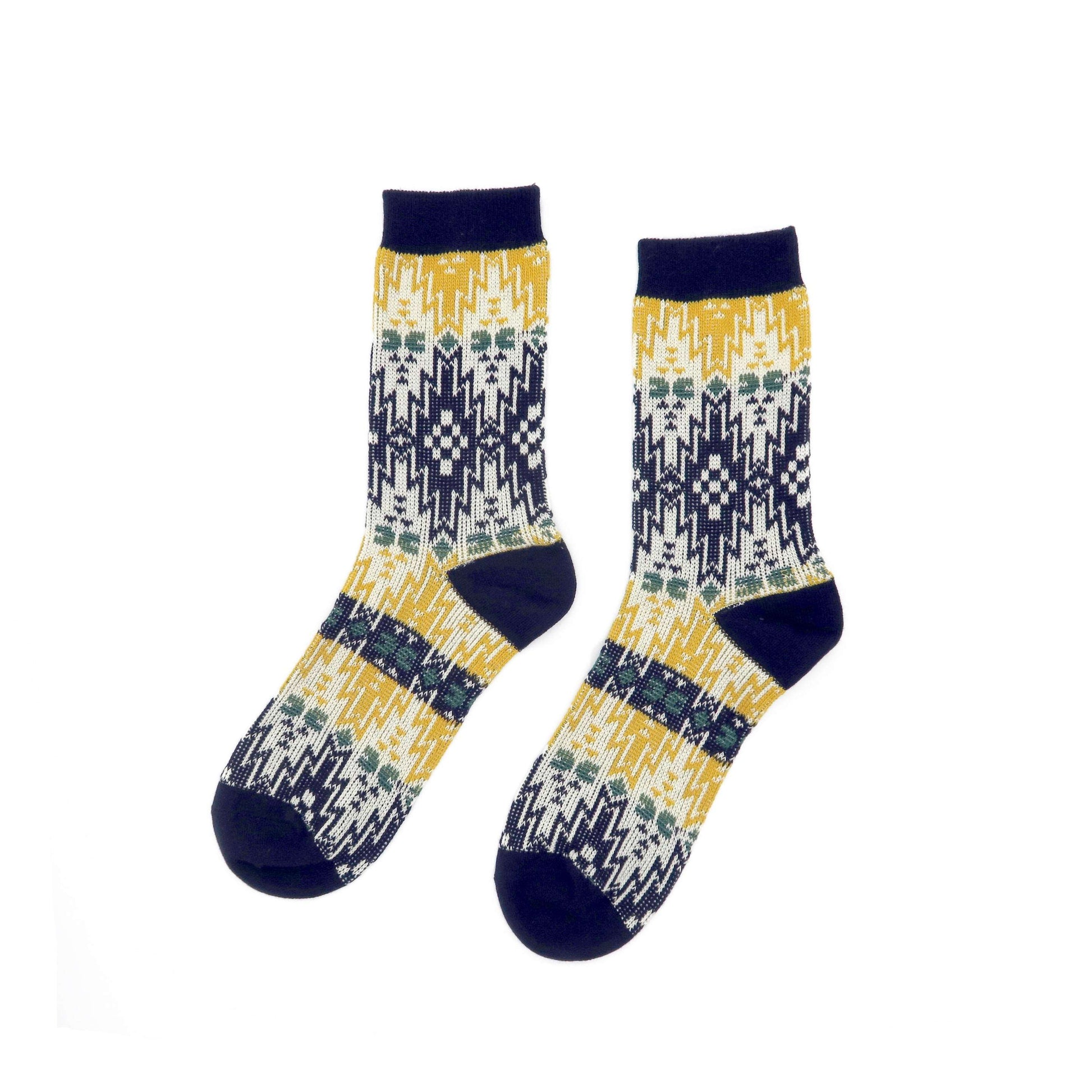 Maze Tribal Socks - Navy & Yellow