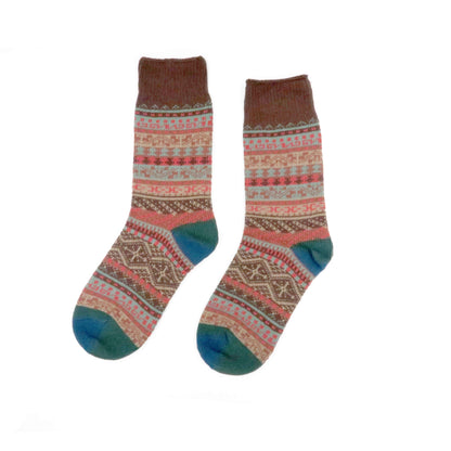 brown color tribal pattern socks