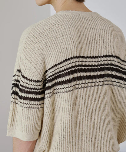 Striped Comfort Knit Tee | Korean Inspired Loose Fit Short Sleeve Sweater | Effortless Style Essential