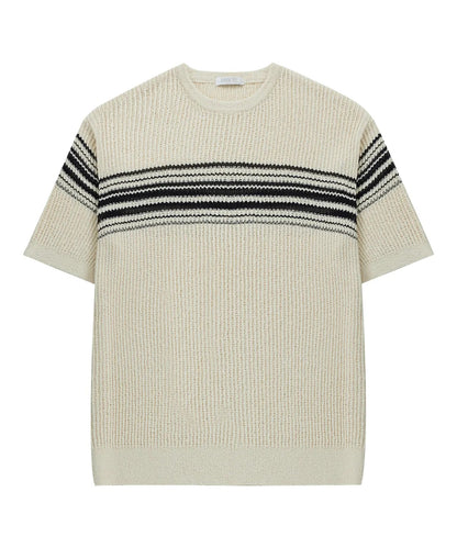 Striped Comfort Knit Tee | Korean Inspired Loose Fit Short Sleeve Sweater | Effortless Style Essential