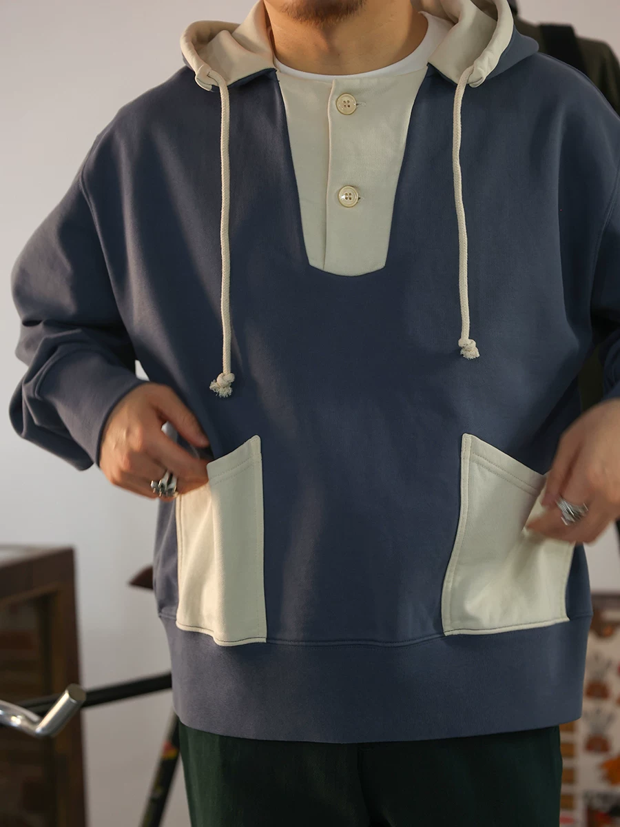 contrast hoodie detail half button placket