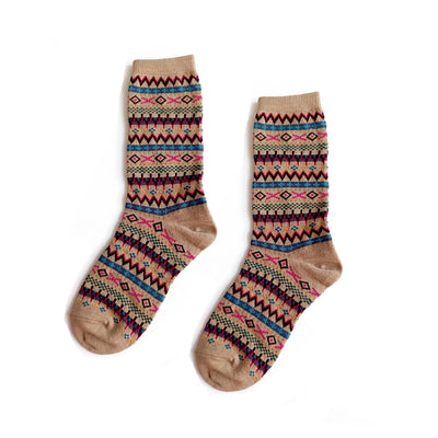 monaco socks - earth tone beige with tribal pattern socks