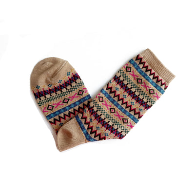 monaco socks - earth tone beige with tribal pattern socks