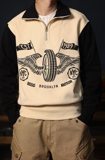 vintage motorcycle half zip sweatshirt outfit