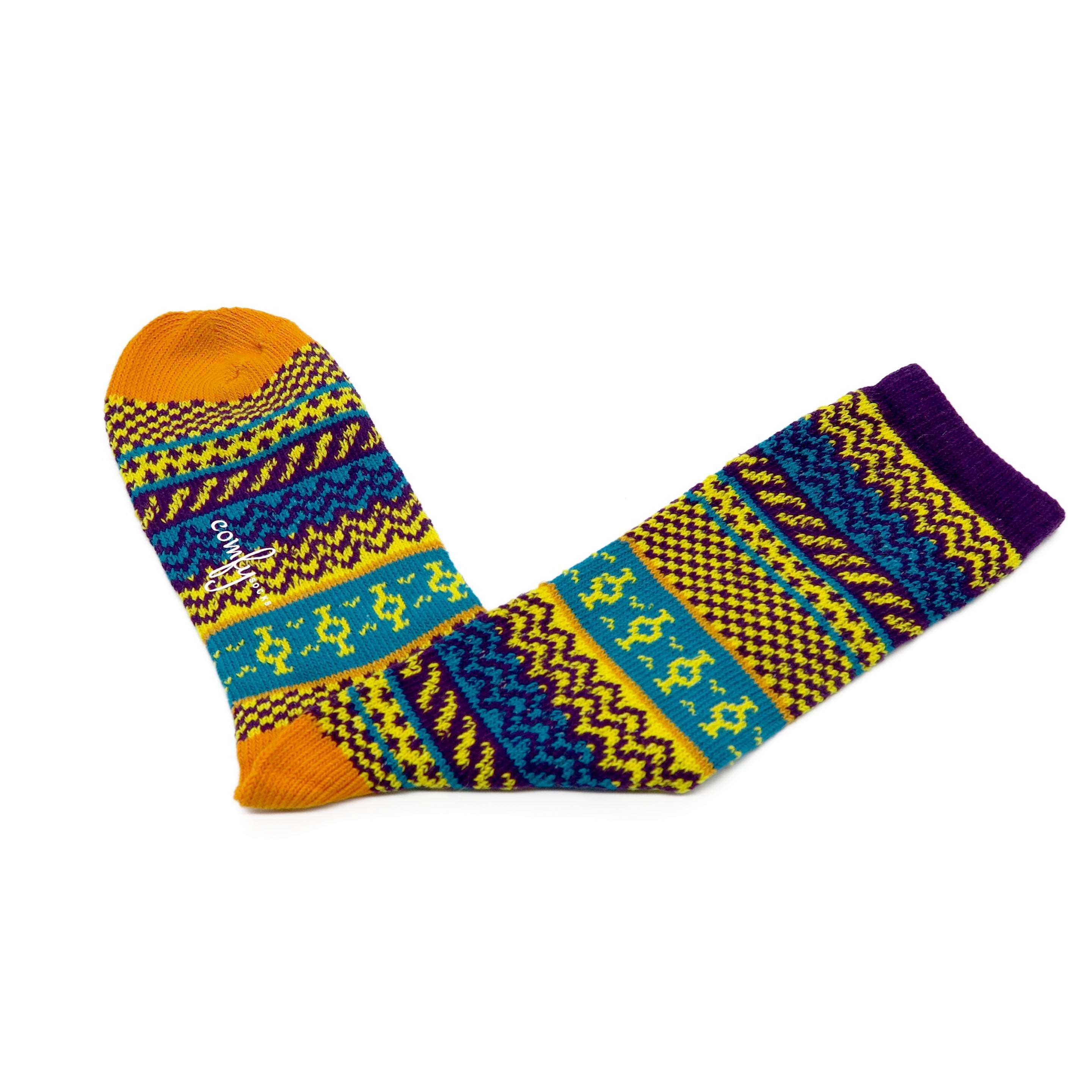 murasaki tribal sock - orange and purple tribal sock