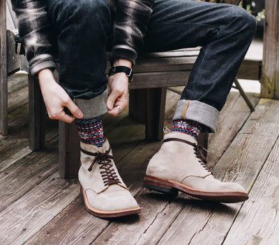 navy nordic sock with beige boots