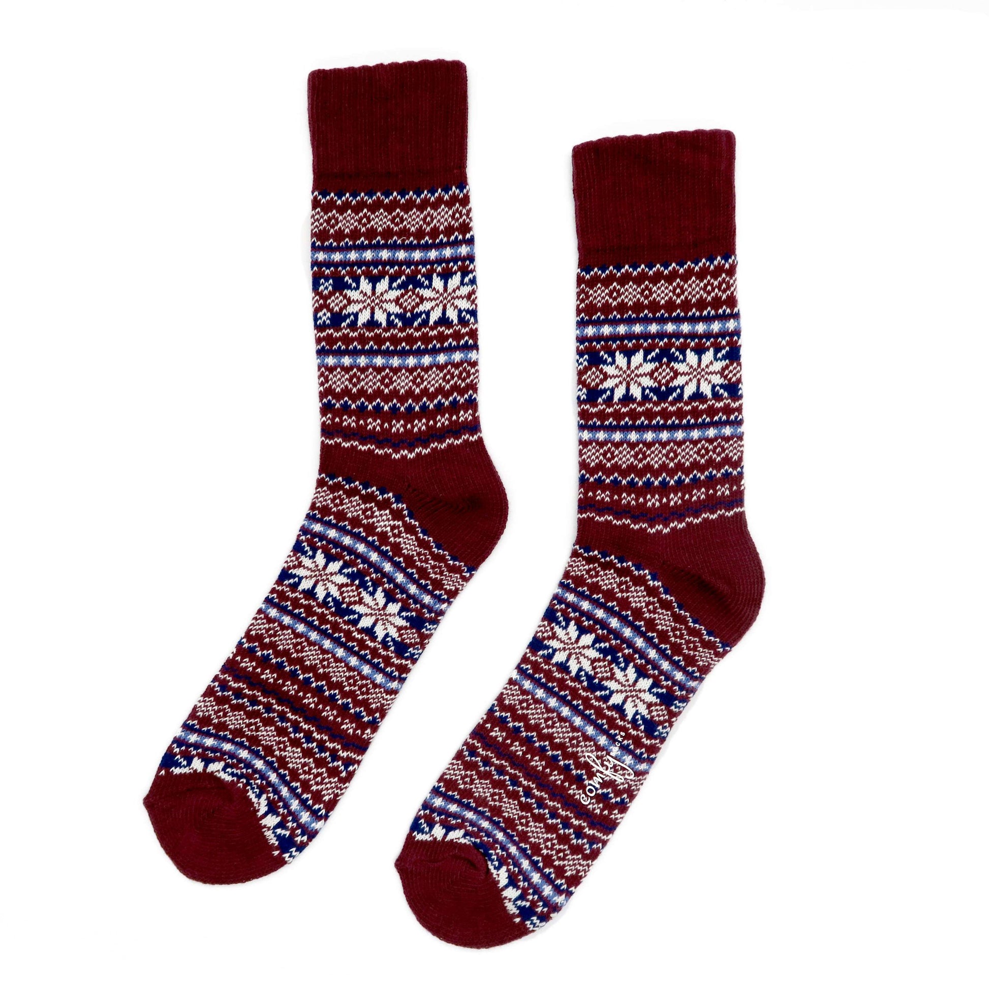 nordic sock - snowflake pattern in red color