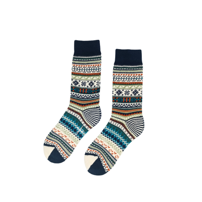 nordisk beige and navy knitted socks with nordic pattern