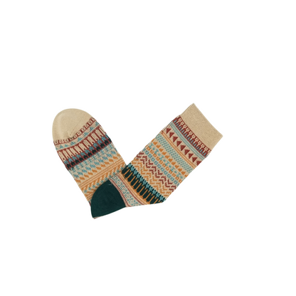 Unisex multi-color tribal socks with bold geometric design.