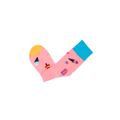 Pink cotton crew socks with candy and ice-lolly design
