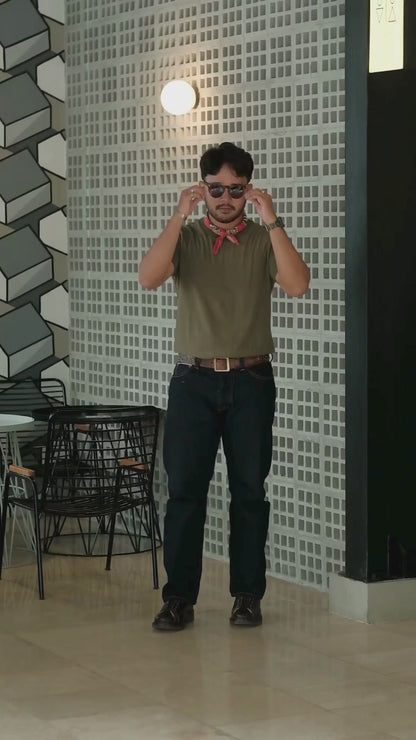 American Cotton Crewneck Tee – Olive Green / Forest Green