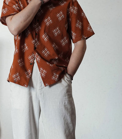 rust vintage seersucker shirt back view