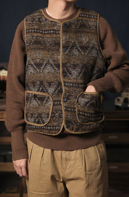 Vintage Reversible Quilted Vest – Tribal Knit Outerwear