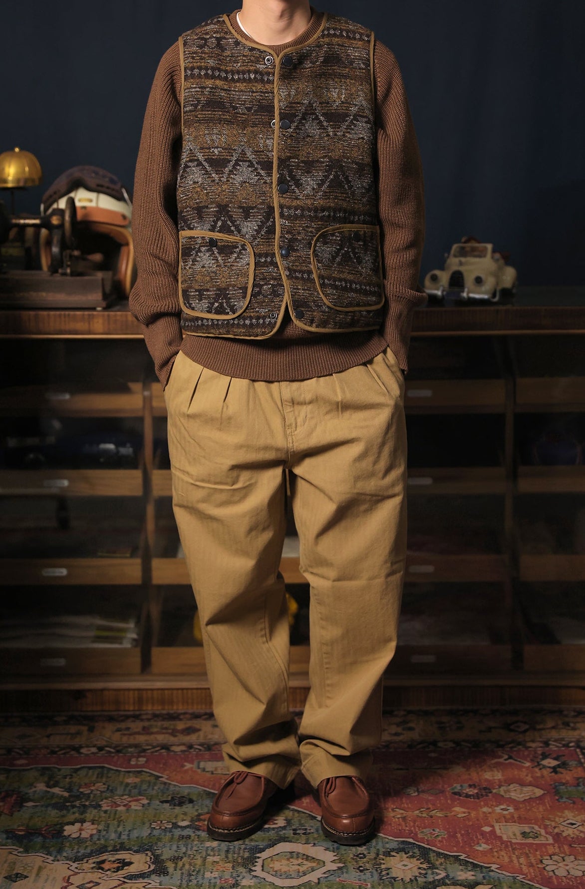 Vintage Reversible Quilted Vest – Tribal Knit Outerwear