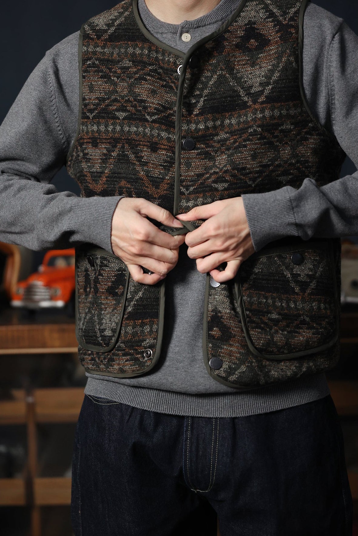 Vintage Reversible Quilted Vest – Tribal Knit Outerwear