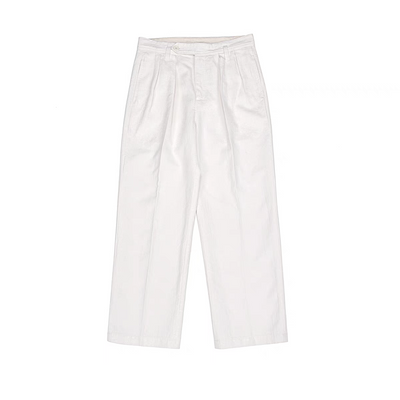 High-Waisted White Linen Cotton Double Pleated Pants Comfysocks