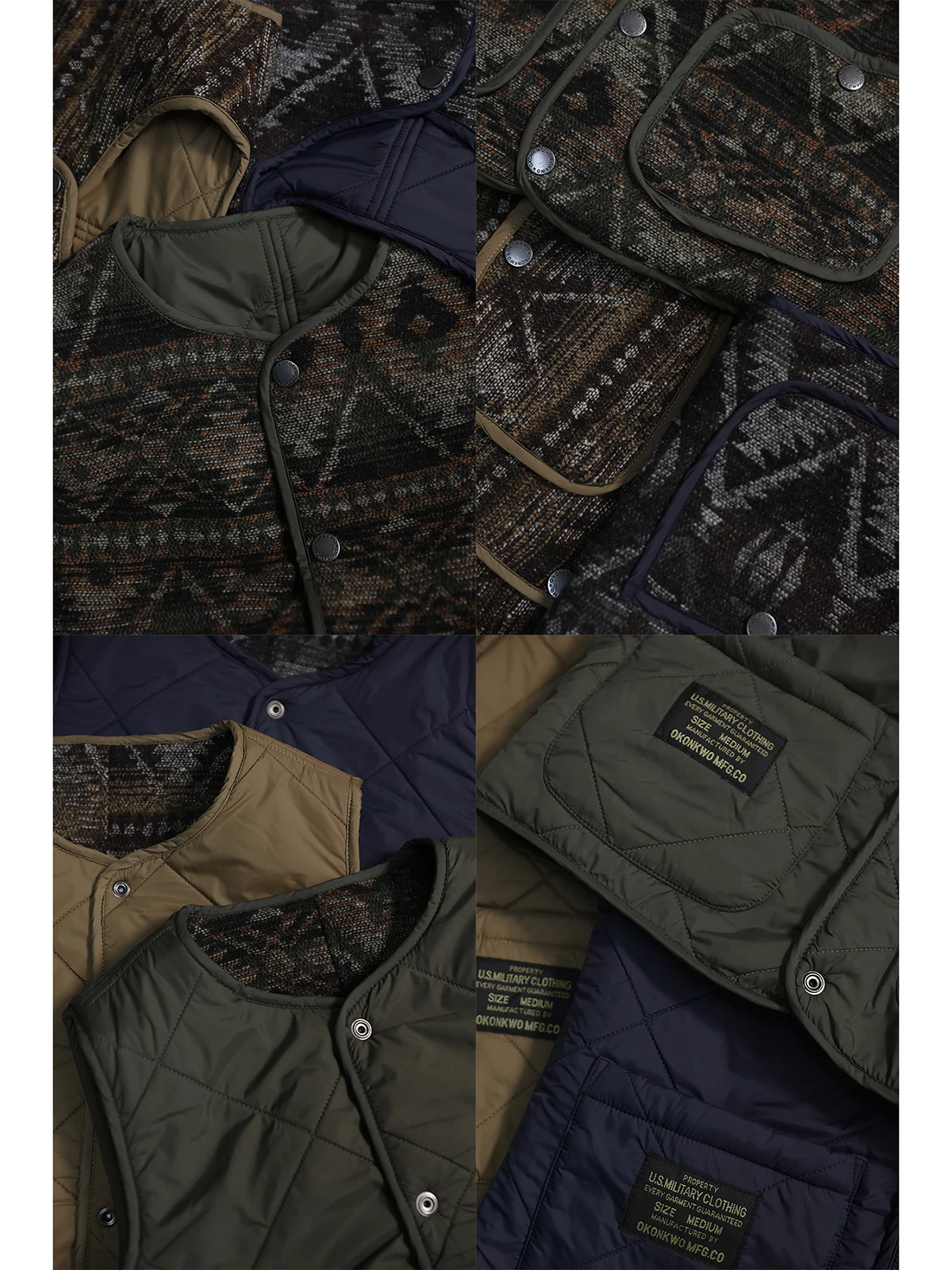 Vintage Reversible Quilted Vest – Tribal Knit Outerwear