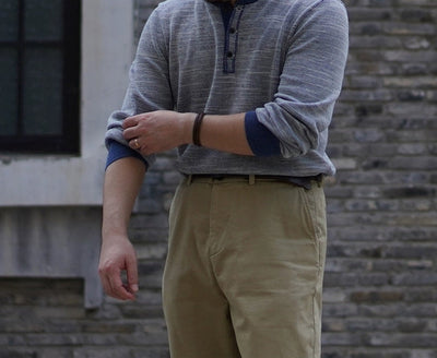 Indigo Waffle Henley Long Sleeve