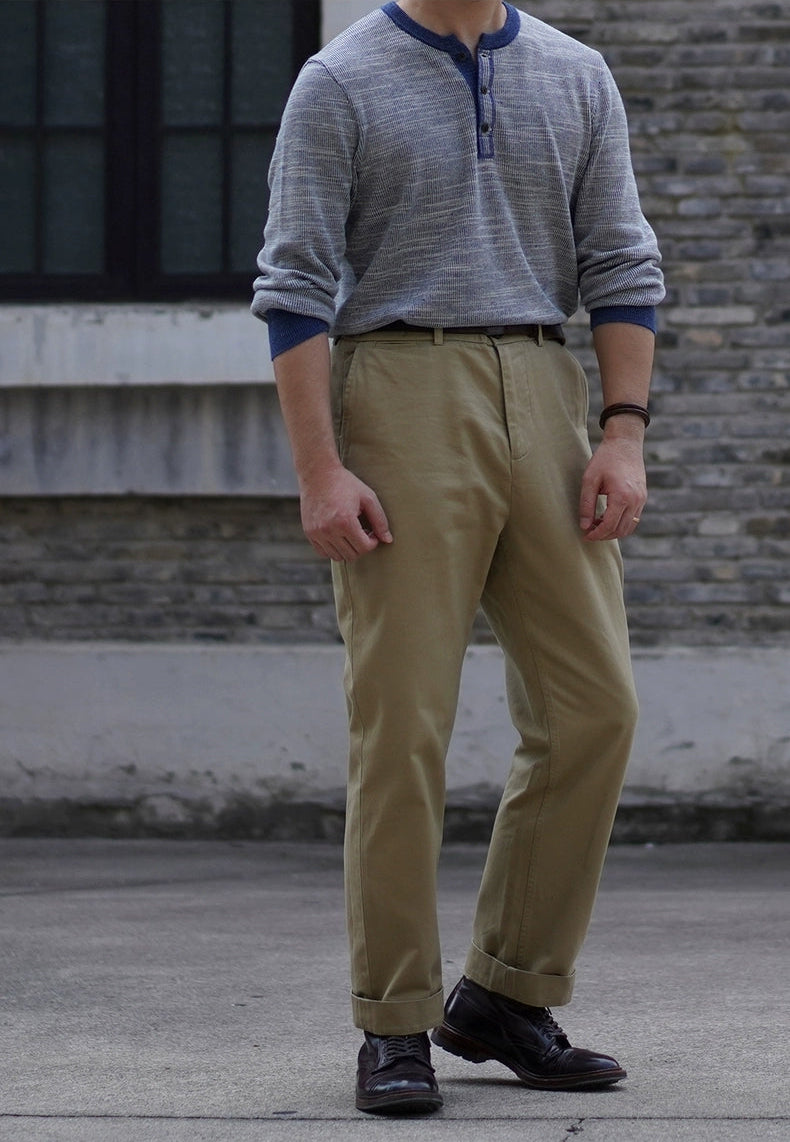 Indigo Waffle Henley Long Sleeve