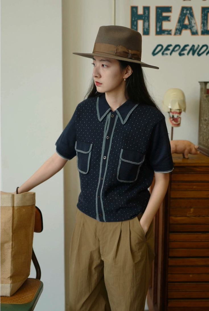 Retro Knit Polo with Contrast Stitching -  Tight Fit (Available in Navy & Red)