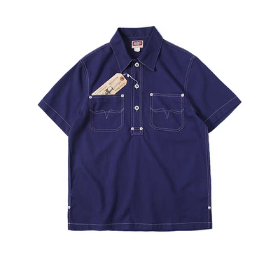 Aoi - 靛藍棉麻短袖工作襯衫