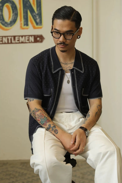 Retro Knit Polo with Contrast Stitching -  Tight Fit (Available in Navy & Red)