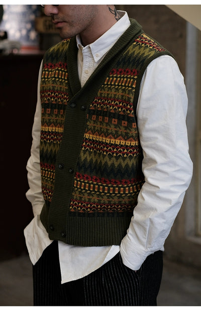 Fair Isle Pattern Australian Wool Jacquard Vest Sweater Cardigan Comfysocks
