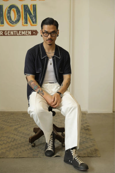 Retro Knit Polo with Contrast Stitching -  Tight Fit (Available in Navy & Red)