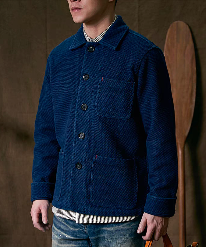 Indigo Tye Dye French Workwear Coat 