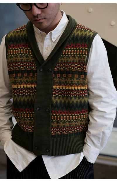 Fair Isle Pattern Australian Wool Jacquard Vest Sweater Cardigan Comfysocks