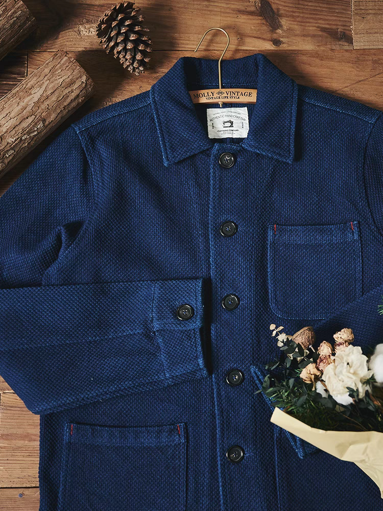 Indigo Tye Dye French Workwear Coat 