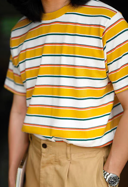 50s vintage yellow white stripe unisex crew tee