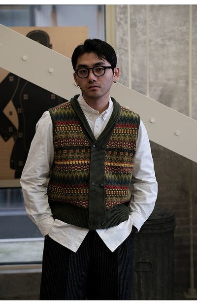 Fair Isle Pattern Australian Wool Jacquard Vest Sweater Cardigan Comfysocks