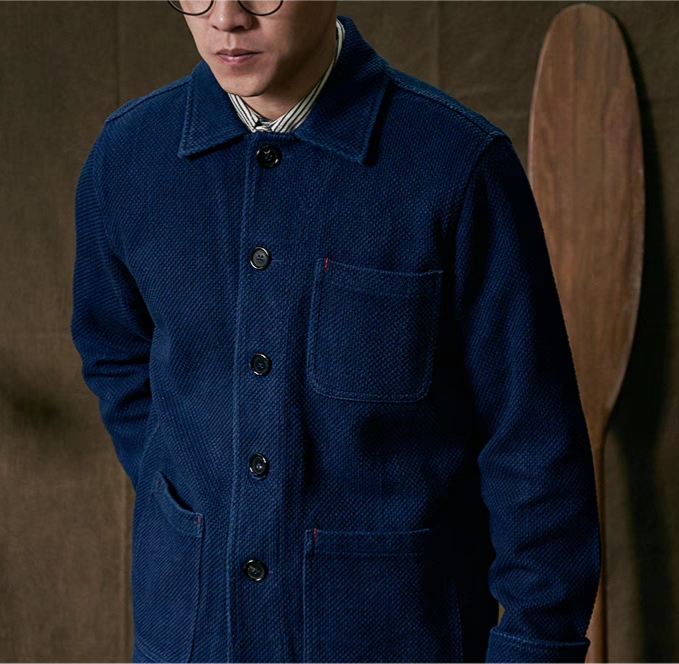 Indigo Tye Dye French Workwear Coat 
