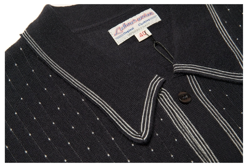 Retro Knit Polo with Contrast Stitching -  Tight Fit (Available in Navy & Red)