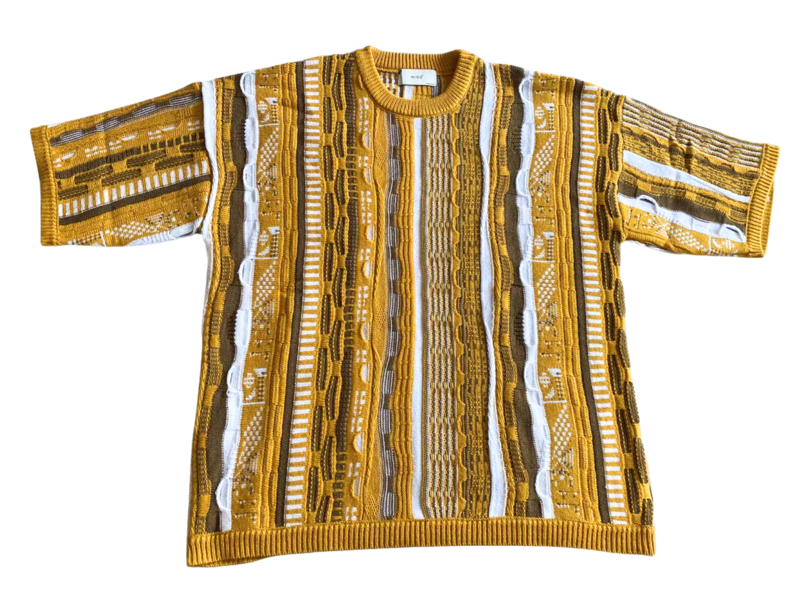 Vintage Japanese Jacquard Knit Tee – Mustard/Brown